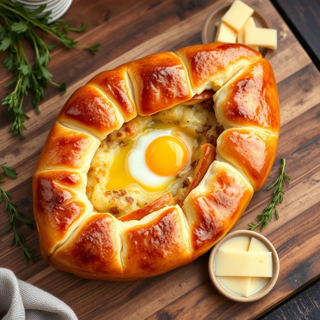 A beautifully styled Adjaruli khachapuri, the traditional Georgian cheese bread shaped like a boat