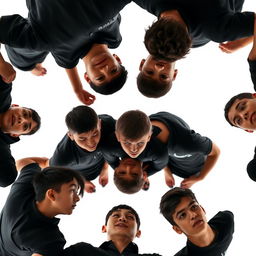 A poignant scene featuring several Iranian teenage boys dressed in black shirts, standing in a circular formation