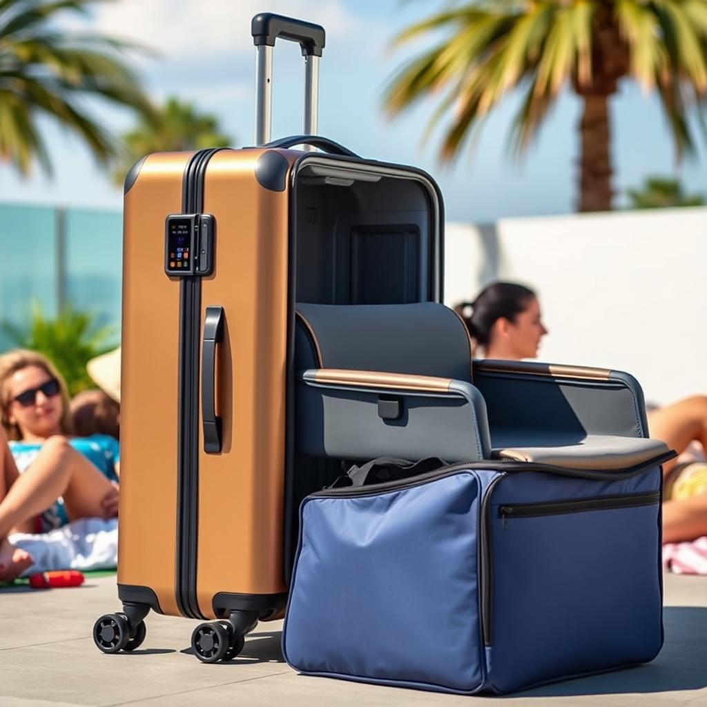 An innovative suitcase that transforms into a stylish chair, featuring a sleek and modern design
