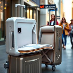 An innovative suitcase that seamlessly transforms into a chic and comfortable chair