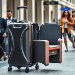 An innovative suitcase that seamlessly transforms into a chic and comfortable chair
