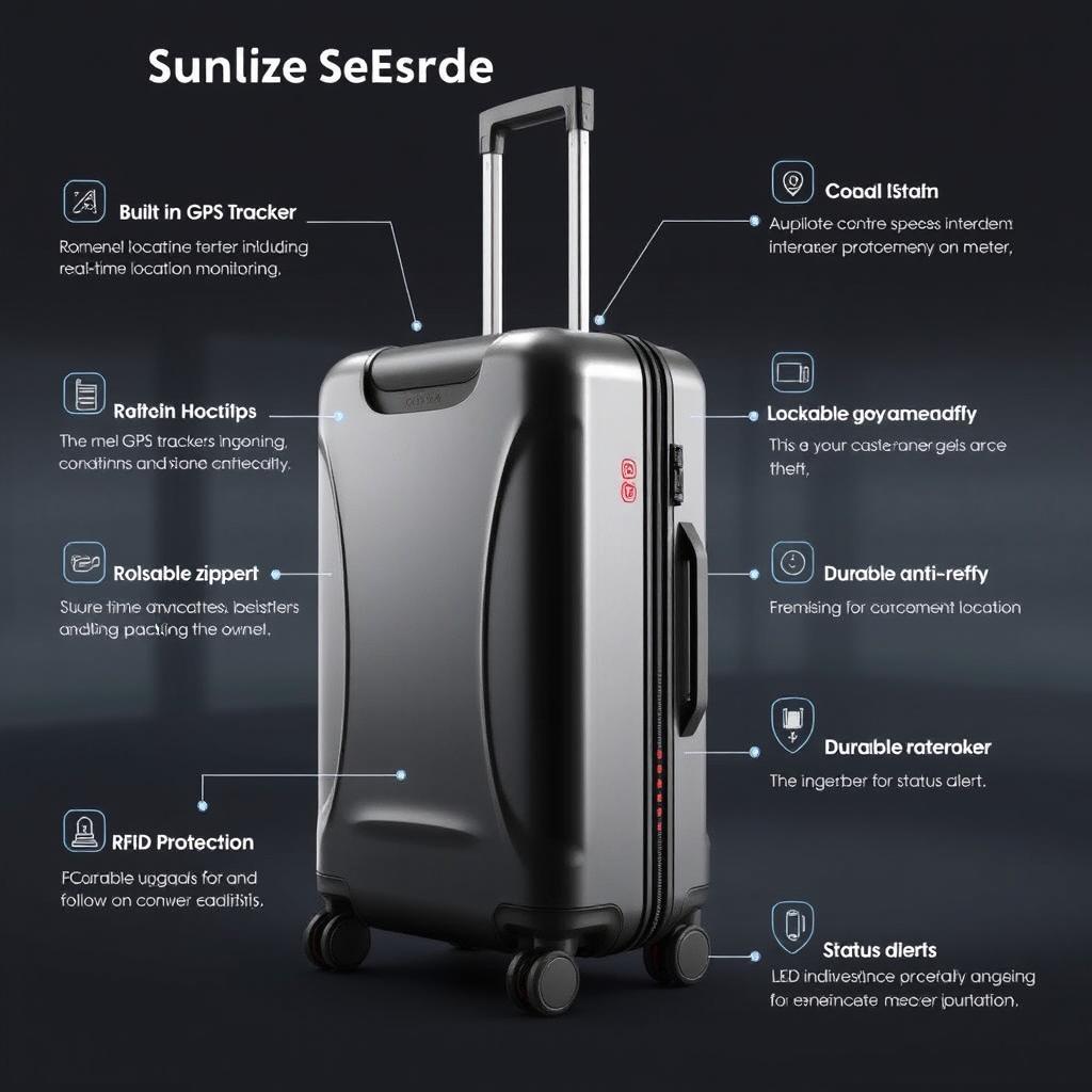 An innovative suitcase that showcases advanced technology with features such as a built-in GPS tracker for real-time location monitoring and robust anti-theft mechanisms including lockable zippers and RFID protection