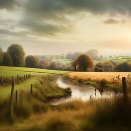 Create a broadcast-idyllic painting capturing the beauty of an English countryside landscape in the soft, delicate, and atmospheric style of John William North.