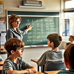A classroom scene where a teacher is firmly but respectfully reprimanding a student for not paying attention