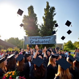 A joyous university graduation ceremony taking place outdoors