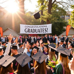A joyous university graduation ceremony taking place outdoors