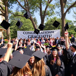 A joyous university graduation ceremony taking place outdoors