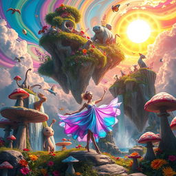 A surreal experience featuring a vibrant, dream-like landscape filled with fantastical creatures