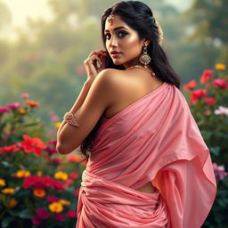 A tasteful artistic representation of a Bollywood actress posing elegantly