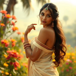 A tasteful artistic representation of a Bollywood actress posing elegantly