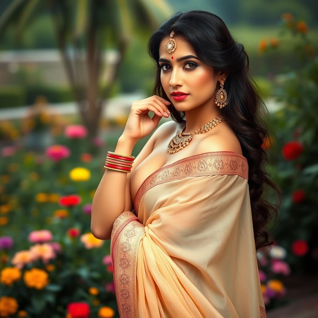 A tasteful artistic representation of a Bollywood actress posing elegantly
