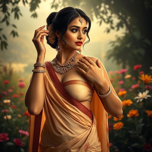 A tasteful artistic representation of a Bollywood actress posing elegantly