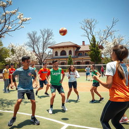 A vibrant scene showcasing Iranian teenagers actively participating in various sports