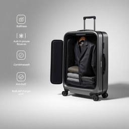 A modern, innovative suitcase showcasing a clothing compartment