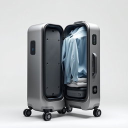 A modern, innovative suitcase showcasing a clothing compartment