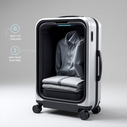 A modern, innovative suitcase showcasing a clothing compartment