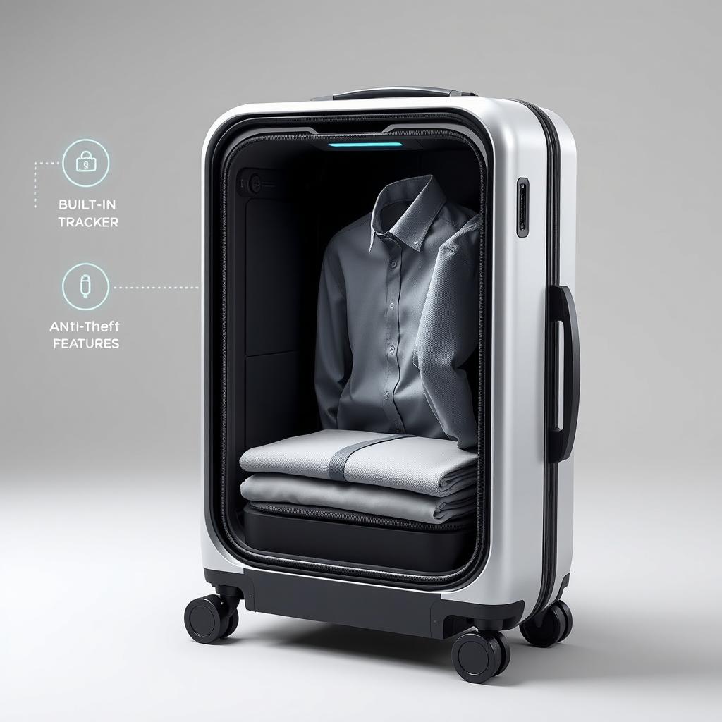 A modern, innovative suitcase showcasing a clothing compartment