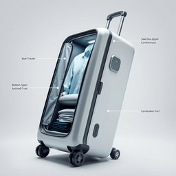 A modern, innovative suitcase showcasing a clothing compartment from a different angle