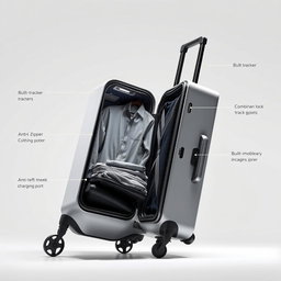 A modern, innovative suitcase showcasing a clothing compartment from a different angle