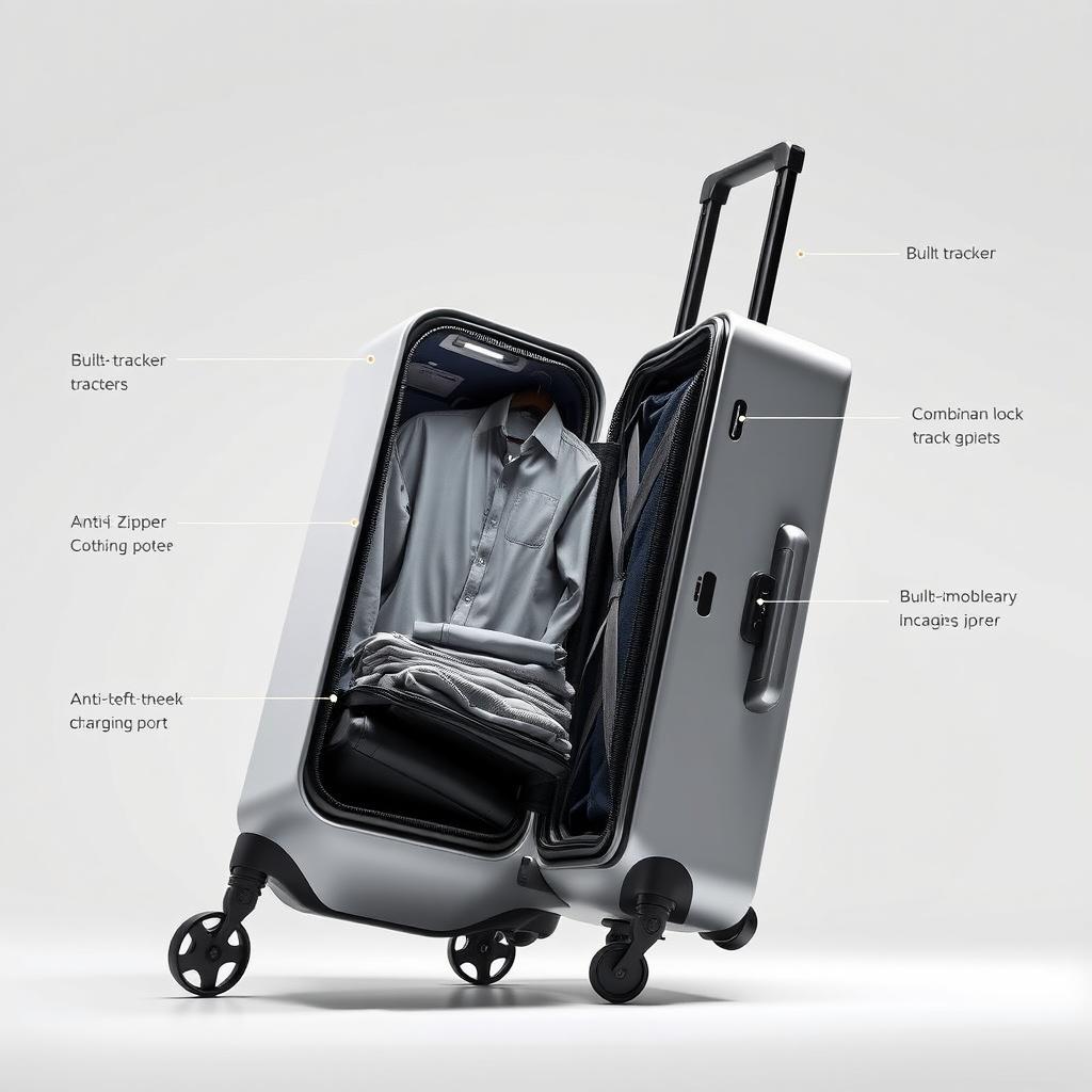 A modern, innovative suitcase showcasing a clothing compartment from a different angle