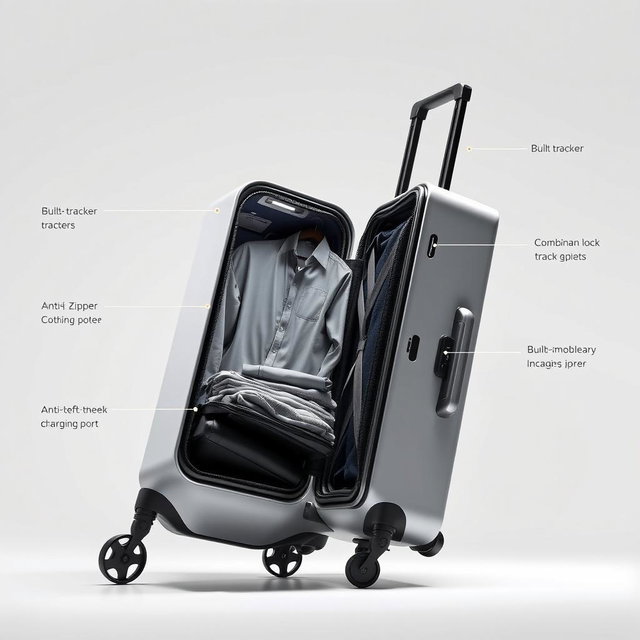 A modern, innovative suitcase showcasing a clothing compartment from a different angle