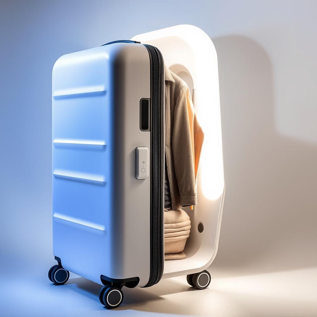 A modern, innovative suitcase showcasing a clothing compartment from a different angle