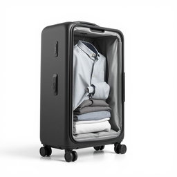 A modern, innovative suitcase showcasing a clothing compartment from a different angle