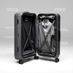 A modern, innovative suitcase showcasing a clothing compartment from a different angle