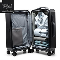 A modern, innovative suitcase showcasing a clothing compartment from a different angle