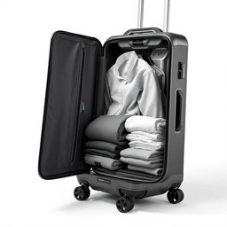 A modern, innovative suitcase showcasing a clothing compartment from a different angle