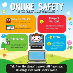 A vibrant and educational poster focused on online safety and proper netiquette