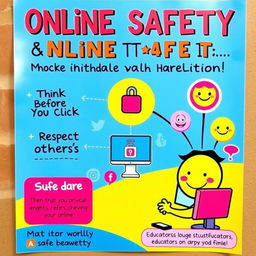 A vibrant and educational poster focused on online safety and proper netiquette