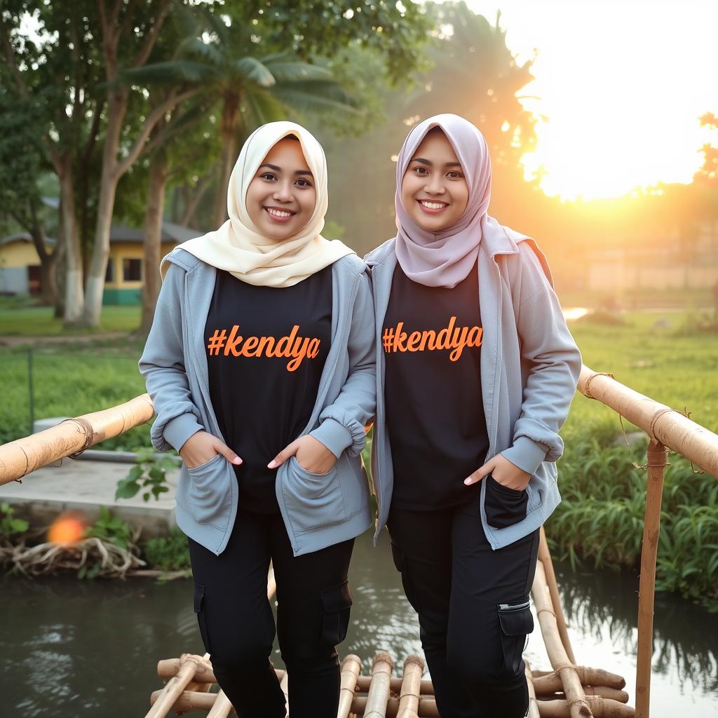 A photo featuring two beautiful Malay women with oval faces, simple and natural makeup