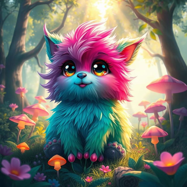 A vibrant and colorful digital artwork featuring a fantastical creature called a 'nengta', showcasing its unique characteristics