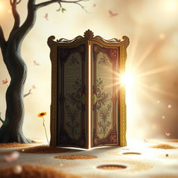 An imaginative book cover design featuring a door that is ingeniously styled to resemble an open book