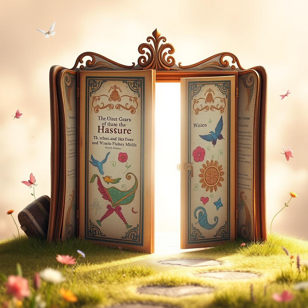 An imaginative book cover design featuring a door that is ingeniously styled to resemble an open book
