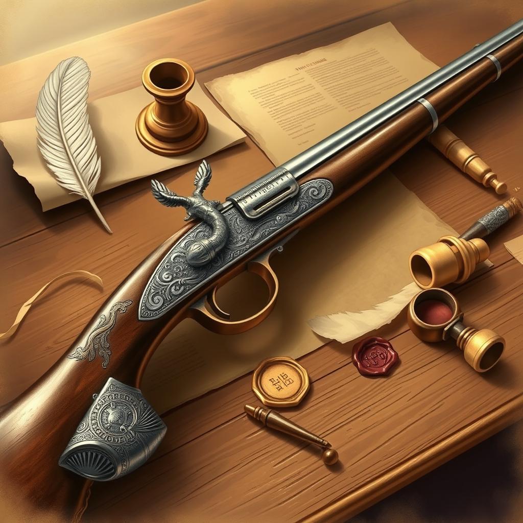 A detailed illustration of an arquebus, a historical firearm from the 15th to 17th centuries