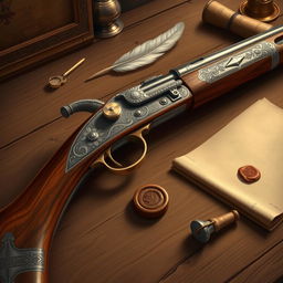 A detailed illustration of an arquebus, a historical firearm from the 15th to 17th centuries