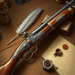 A detailed illustration of an arquebus, a historical firearm from the 15th to 17th centuries
