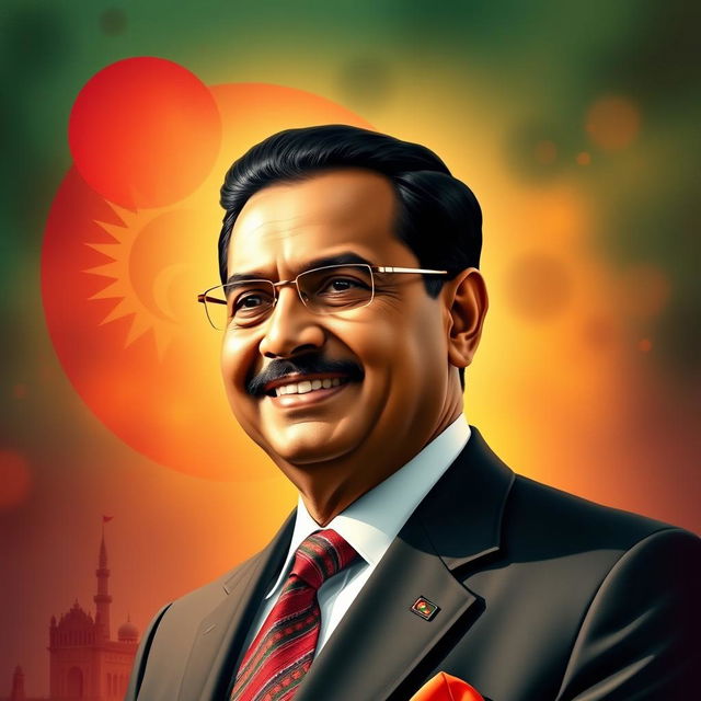 A powerful portrait of Ziaur Rahman, the former President of Bangladesh, showcasing his distinguished features with a charismatic smile