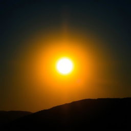 A vivid scene featuring a radiant sun shining brightly in a clear blue sky, illuminating the landscape with intense yellow and gold hues