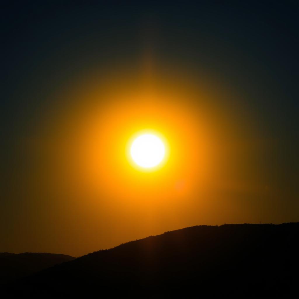 A vivid scene featuring a radiant sun shining brightly in a clear blue sky, illuminating the landscape with intense yellow and gold hues