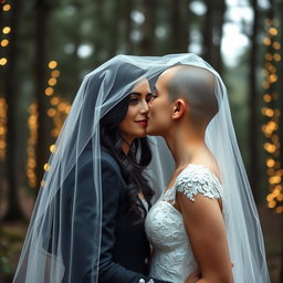 A beautiful wedding scene featuring an Italian woman with long dark wavy hair and mesmerizing blue eyes, adorned in a gorgeous wedding dress