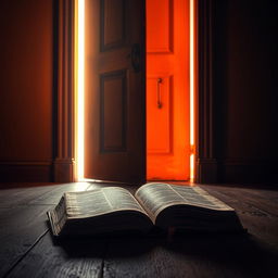 A visually striking image of an open door that radiates a warm, inviting light, creating a sense of mystery and intrigue