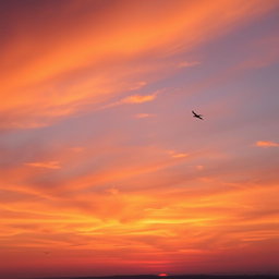 A breathtaking sky at sunset, painted in vibrant shades of orange, pink, and purple