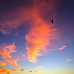 A breathtaking sky at sunset, painted in vibrant shades of orange, pink, and purple