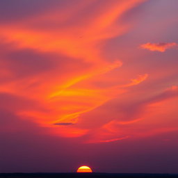 A breathtaking sky at sunset, painted in vibrant shades of orange, pink, and purple