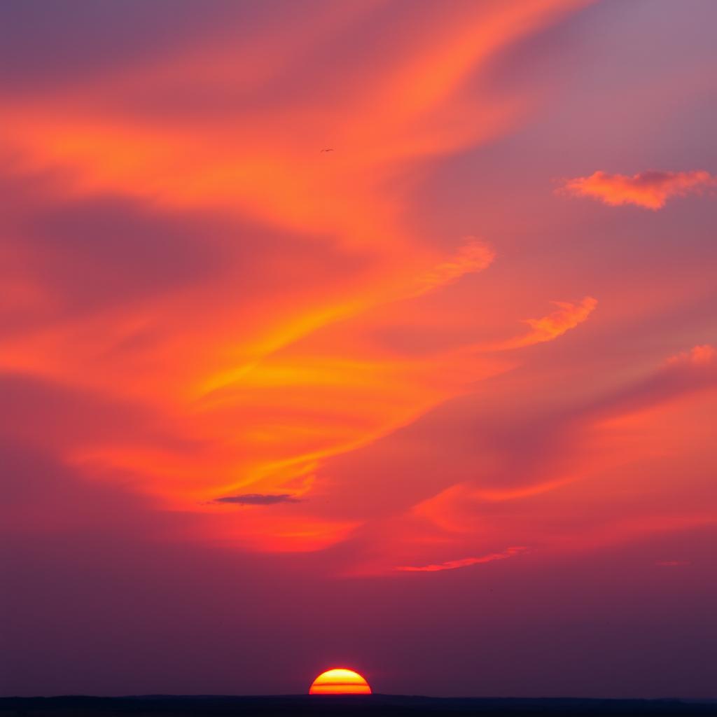 A breathtaking sky at sunset, painted in vibrant shades of orange, pink, and purple