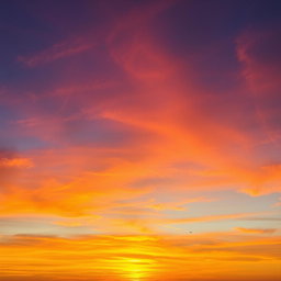 A breathtaking sky at sunset, painted in vibrant shades of orange, pink, and purple