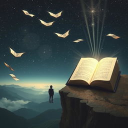 A surreal scene depicting the concept of unfinished stories intertwined with fate